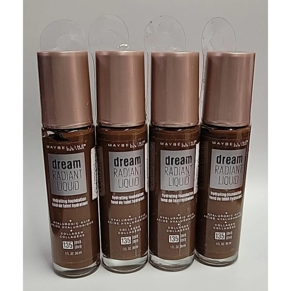 4 Maybelline Dream Radiant Liquid Hydrating‎ Foundation w. Collagen 135 Java 1oz
